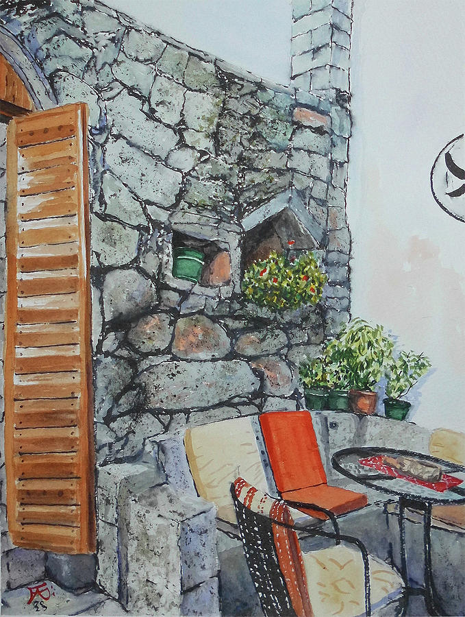 Kafe Galerija Kaldrma in the old town in Podgorica Montenegro Painting by Francisco Gutierrez