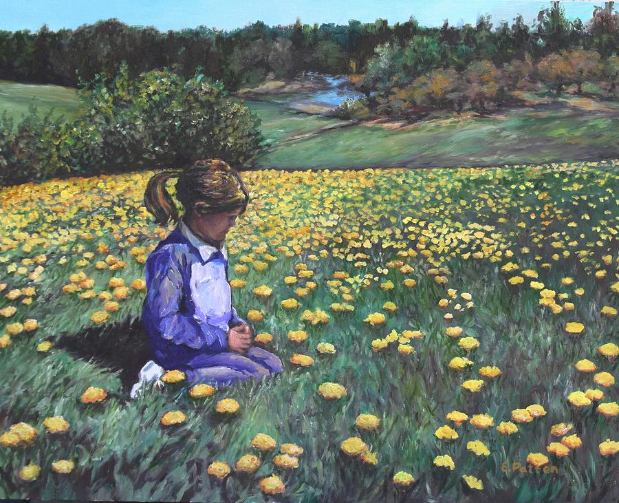 Flower Painting - Kailee In The Dandelions by Eileen Patten Oliver