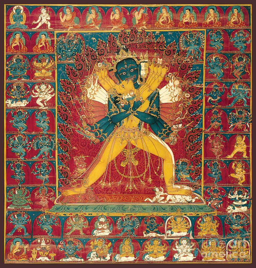 Kalacakra Deity In Yabyum Position With Visvamata 18th Century Painting