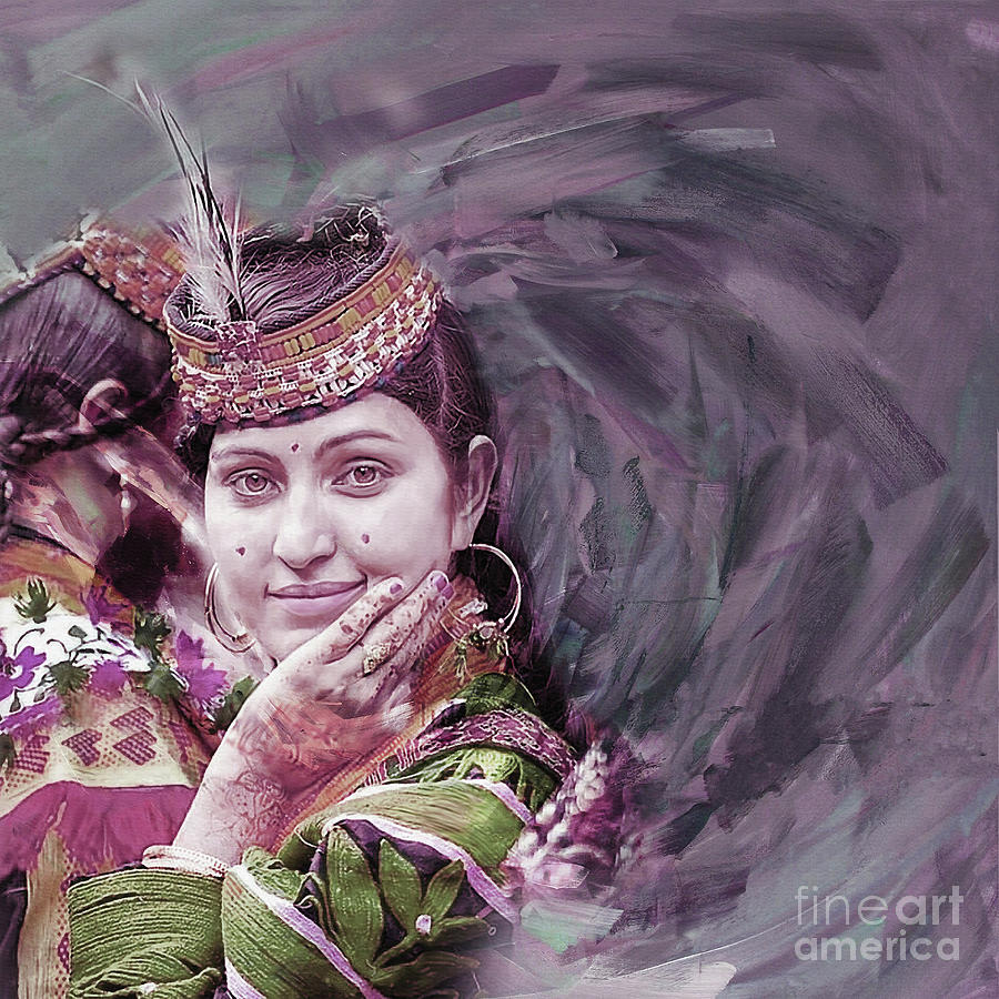 Kalash Chitral Cultural Girls Painting by Gull G
