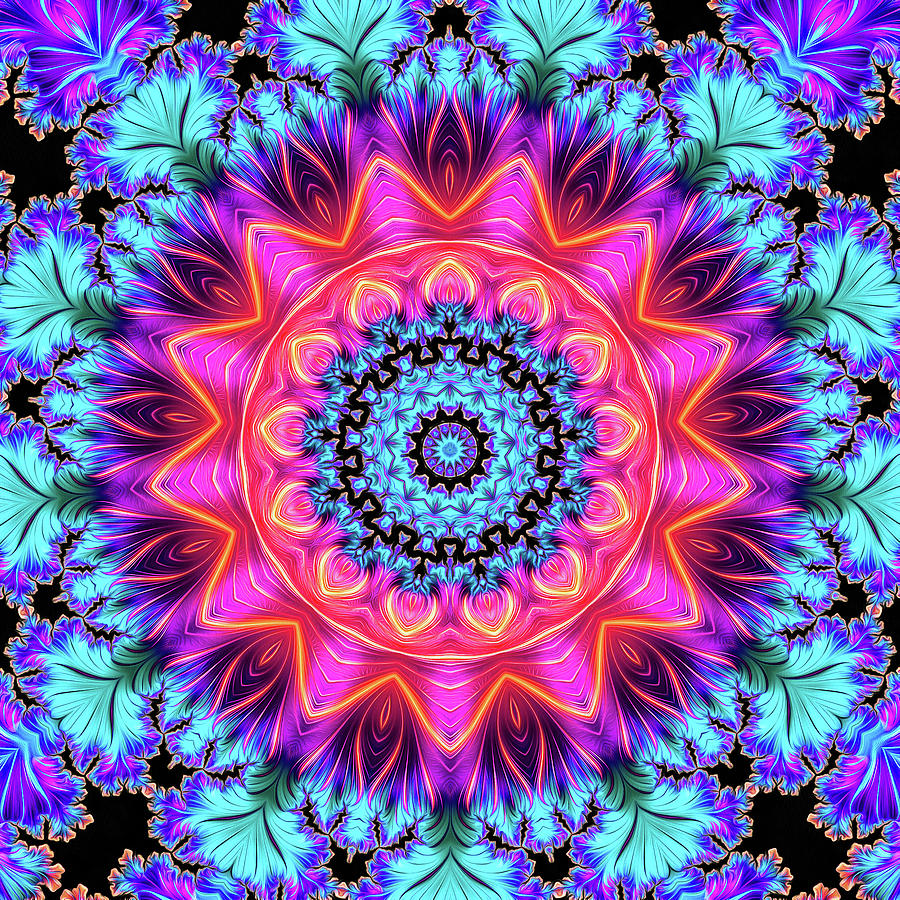Kaleidoscope Art Mandala Style Turquoise Pink Purple Digital Art by Matthias Hauser