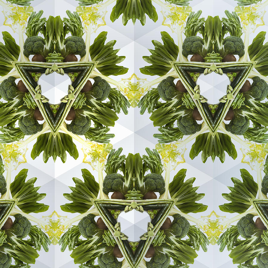 Kaleidoscope of green vegetables and fruits Photograph by Hiroshi Watanabe