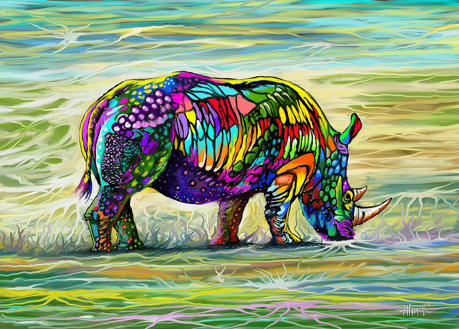 Mountain Painting - Kaleidoscope Rhino by Anthony Mwangi