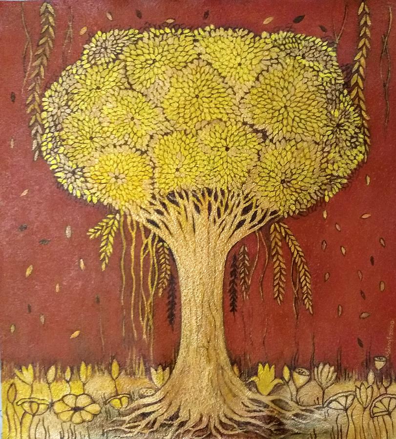Golden Painting - Kalpwriksha-1 by Vibha Singh
