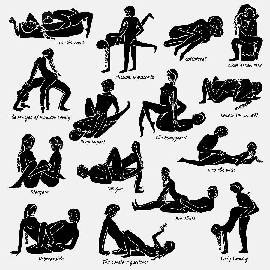 Kama Sutra Illustrated poses named with films by Gina Dsgn.