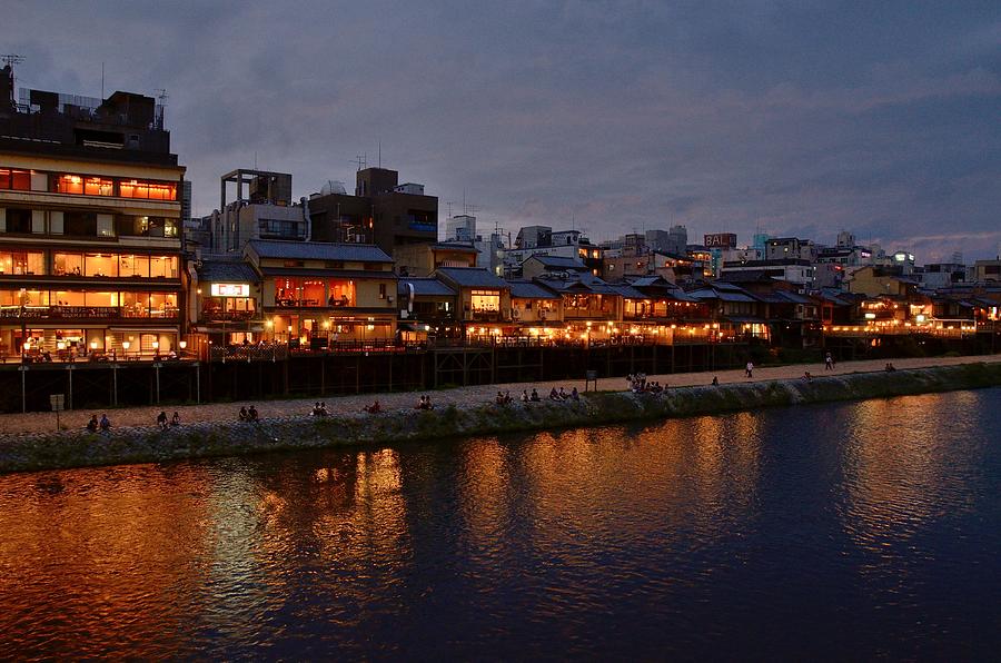 Kamogawa River in the evening Photograph by Kaoru Hayashi