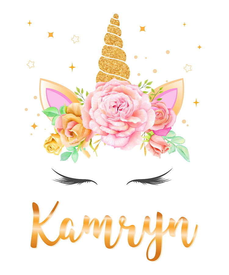 Kamryn Name Unicorn Horn with flower wreath and Gold Glitter, Unicorn ...