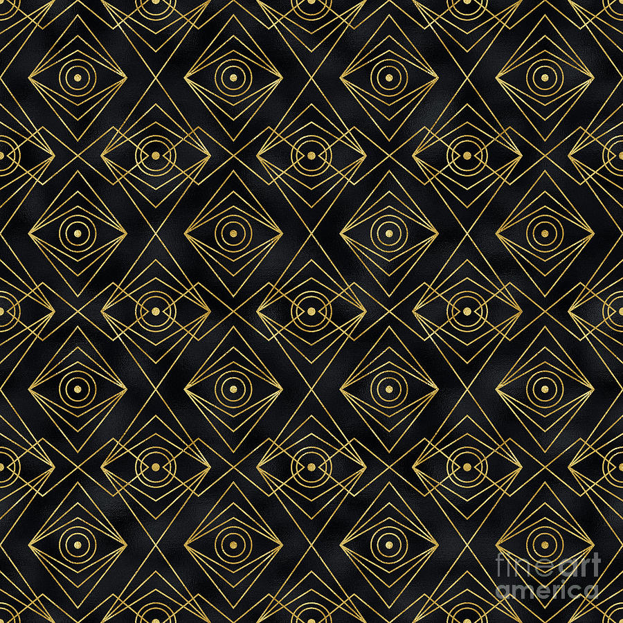 Kaneta - Gold Black Art Deco Seamless Pattern Digital Art by Sambel Pedes