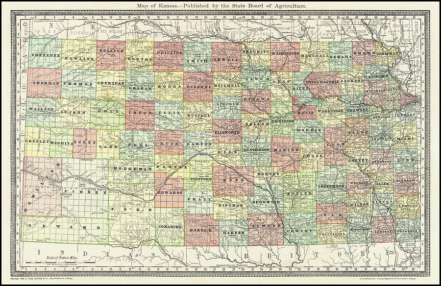 Kansas Antique Vintage Map 1883 Photograph by Carol Japp
