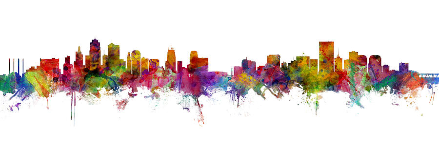 Richmond Digital Art - Kansas City and Richmond VA Skyline mashup by Michael Tompsett