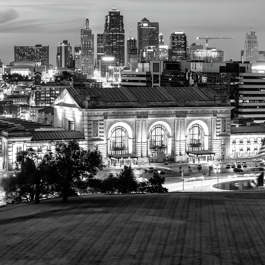 Kansas City Black and White Skyline - Square Format Photograph by