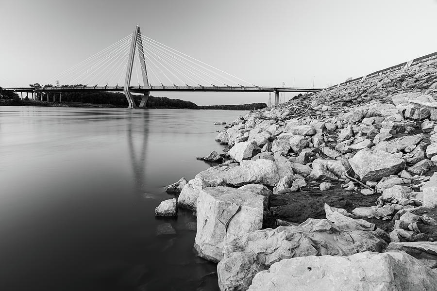 Kansas City Bond Bridge Elegance Across The Missouri River - Black And White Photograph by Gregory Ballos
