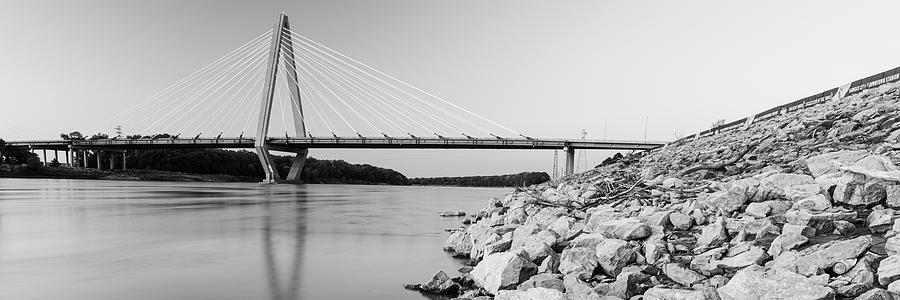 Kansas City Bond Bridge Shoreline Panorama - Black And White Photograph by Gregory Ballos
