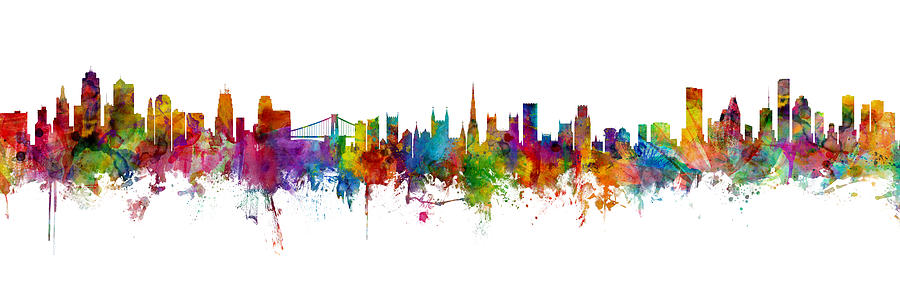 Kansas City, Bristol and Houston Skyline Mashup Digital Art by Michael Tompsett