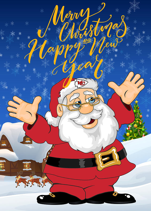Kansas City Chiefs Touchdown Santa Claus Christmas Cards 1 by Joe Hamilton