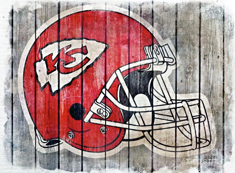 Kansas City Chiefs Wood watercolor Helmet Digital Art by CAC Graphics