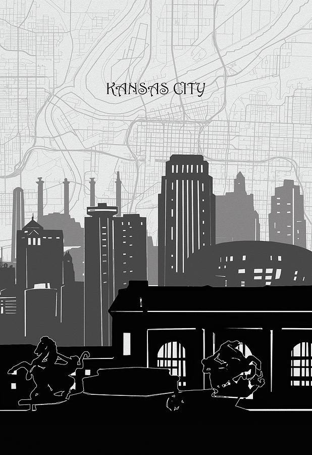 Kansas City Cityscape Map Digital Art