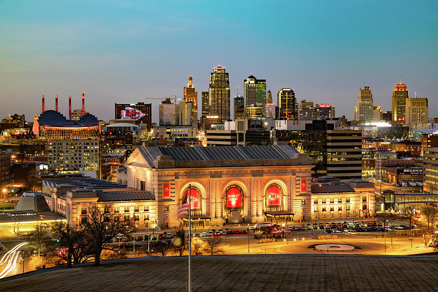 Kansas City Football Champions Skyline At Dusk Photograph by Gregory ...