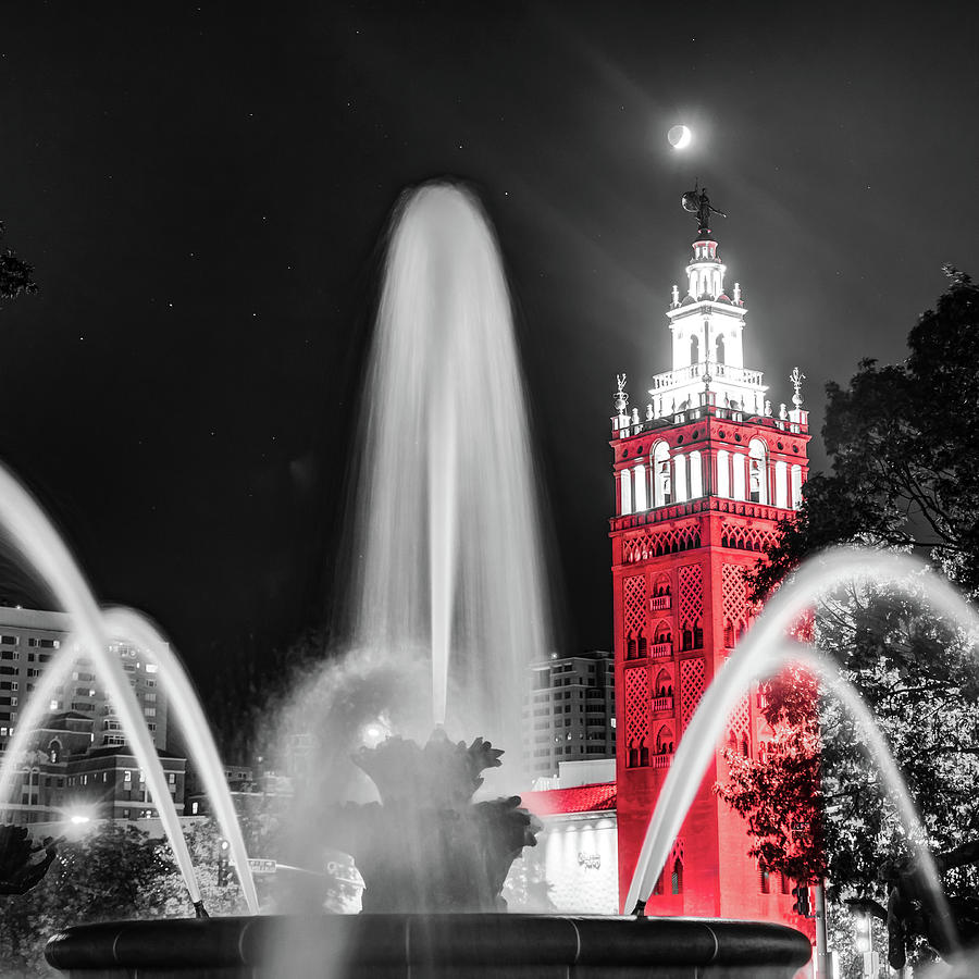 Kansas City Giralda Tower And Fountain Red Splash - Selective Color Photograph by Gregory Ballos