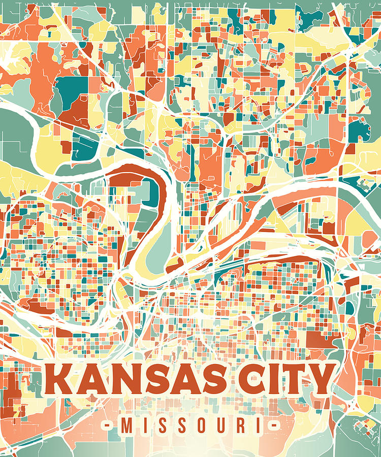 Kansas City map in mosaic colors Digital Art by Alexandru Chirila  Pixels