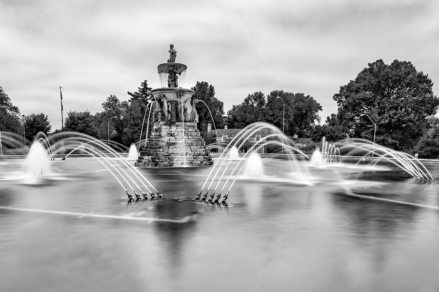 Kansas City Photograph - Kansas City Meyer Circle Sea Horse Fountain - Black and White by Gregory Ballos