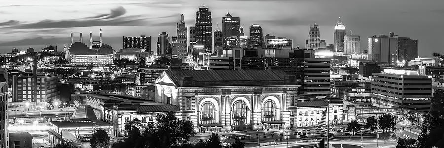 Kansas City Missouri and Union Station Skyline Panorama - Black and ...