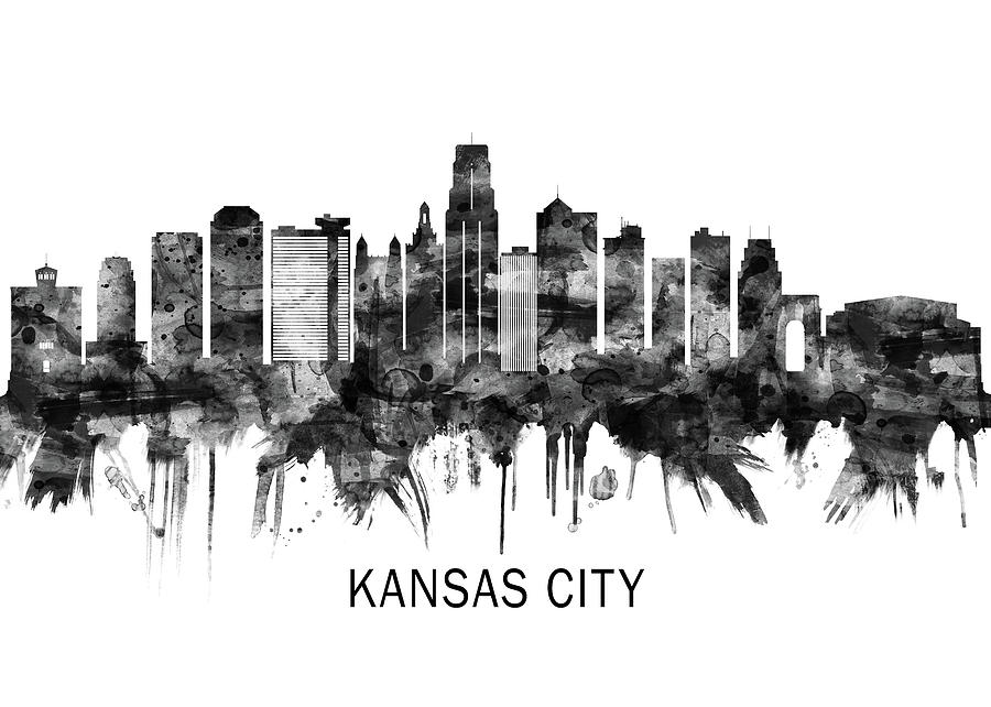 Kansas City Missouri Skyline Bw Mixed Media