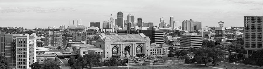 Kansas City Missouri skyline panoramic in black and white Photograph by Eldon McGraw