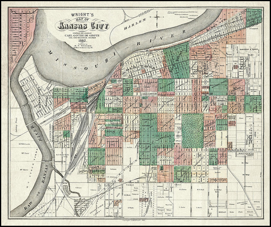 Kansas City Missouri Vintage Map 1882 Photograph by Carol Japp