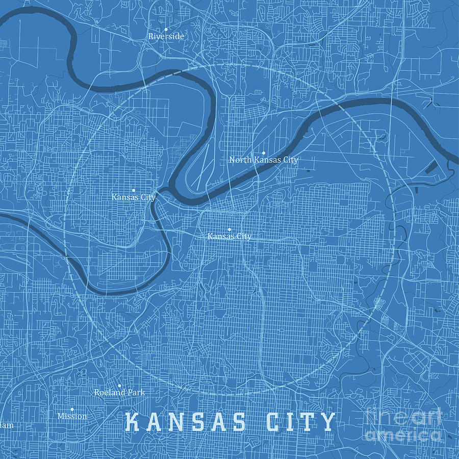 Kansas city mo city vector road map blue text digital art by frank