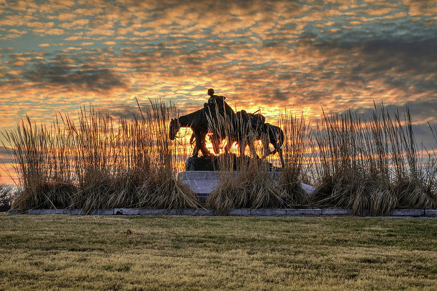 Kansas City Pioneer Mothers Memorial Statue at Sunset Photograph by
