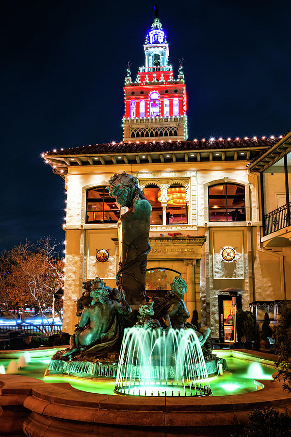 Kansas City Plaza Fountain of Bacchus And Giralda Tower At Dusk Photograph by Gregory Ballos