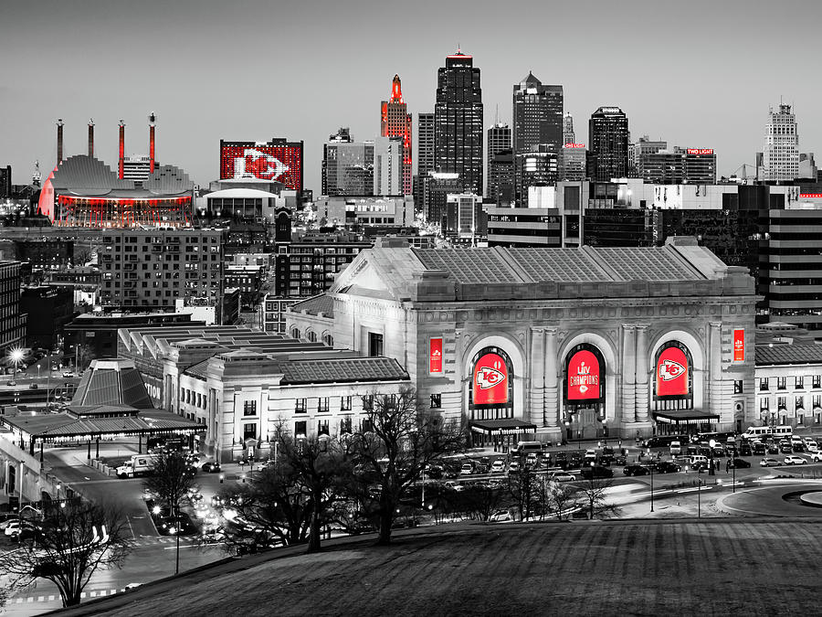 Kansas City Red Spirit Skyline - Selective Color Photograph by Gregory Ballos
