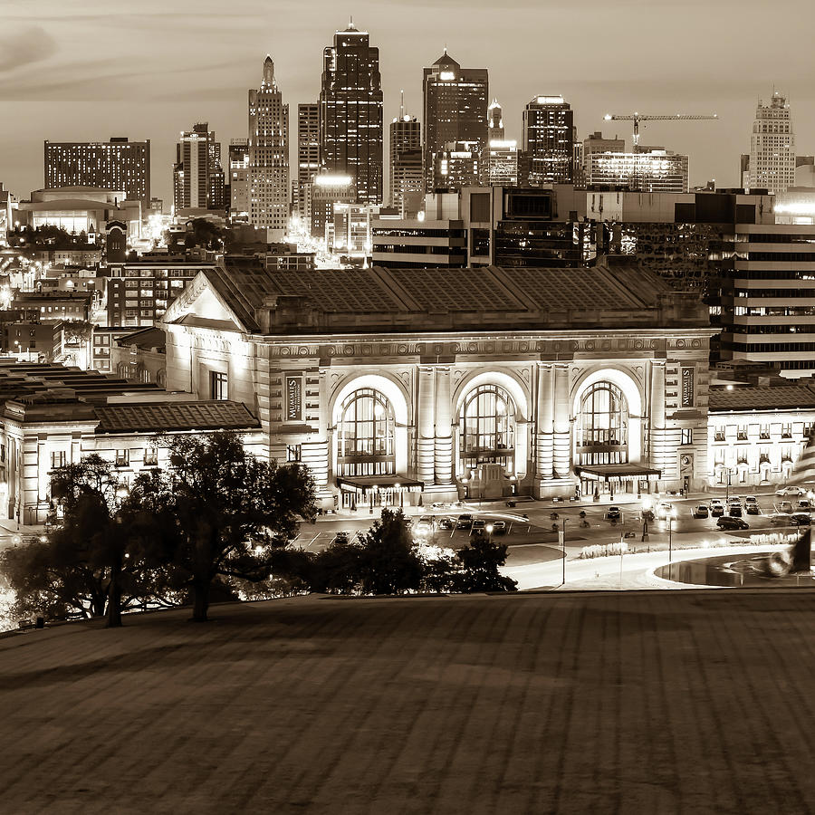 Kansas City Sepia Toned Skyline - Square Format Photograph