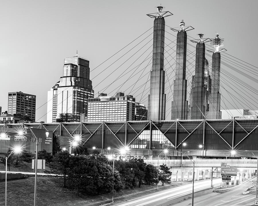 Kansas City Sky Stations And Skyline At Dusk - Black And White Edition Photograph by Gregory Ballos