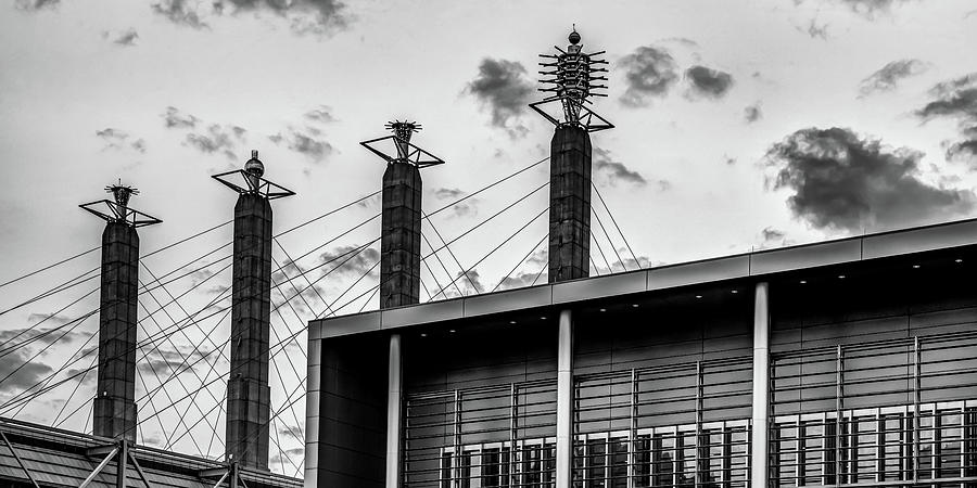 Black And White Photograph - Kansas City Sky Stations Monochrome Panorama by Gregory Ballos