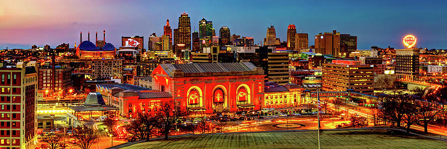 Kansas City Skyline of Champions - Colorful Panorama Photograph by Gregory Ballos
