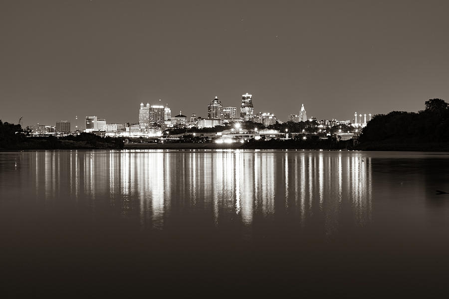 Kansas City Skyline On The River Edge - Sepia Edition Photograph by Gregory Ballos