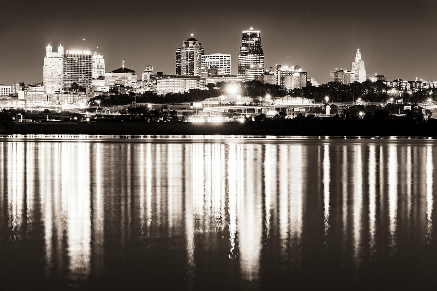 Kansas City Skyline Serenity From Kaw Point Park - Classic Sepia Edition Photograph by Gregory Ballos