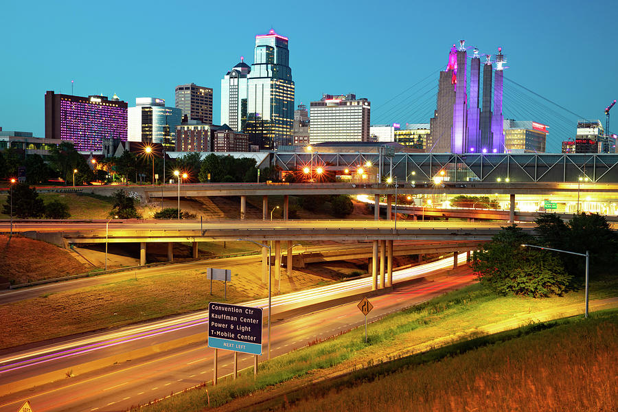 Kansas City Skyline Twilight Tapestry Photograph by Gregory Ballos 