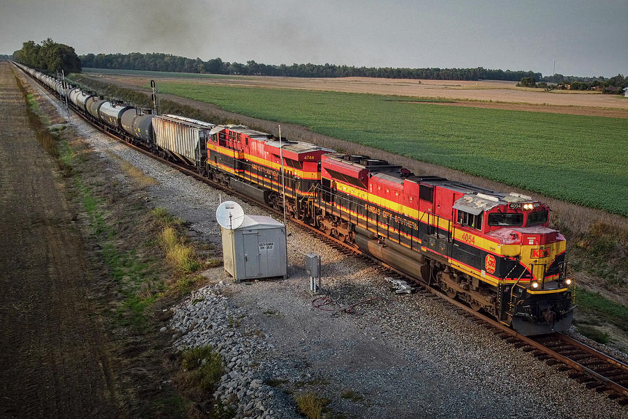 Kansas City Southern 4054 and 4744 lead loaded ethanol train Photograph by Jim Pearson