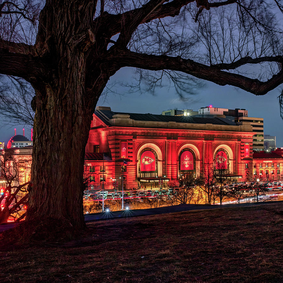 Kansas City Chiefs Photograph - Kansas City Team Spirit - Union Station in Red and Gold by Gregory Ballos
