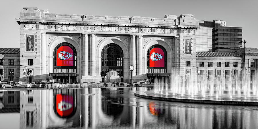 Kansas City Union Station Fountain and Football Banners Panorama Photograph by Gregory Ballos