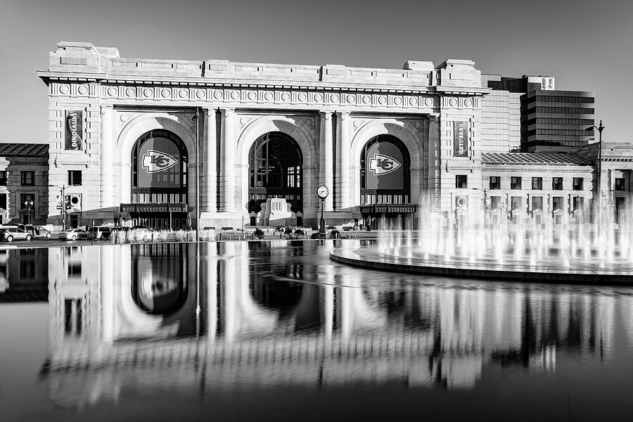 Black And White Photograph - Kansas City Union Station Ready For Football Season in Black and White by Gregory Ballos