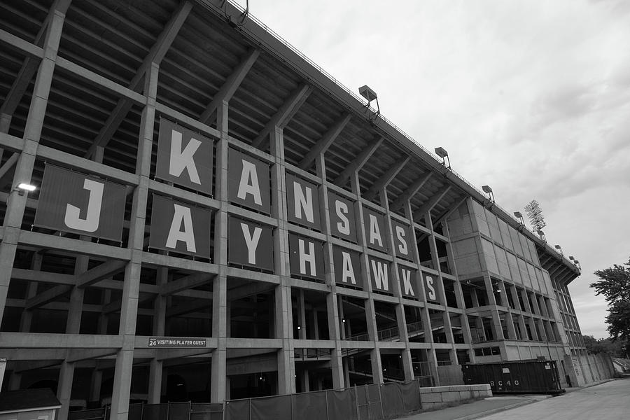 Kansas Jayhawks football in black and white Photograph by Eldon McGraw