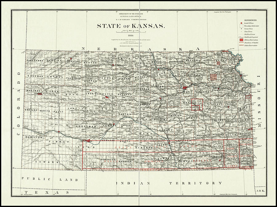 Kansas Vintage Map 1884 Photograph by Carol Japp