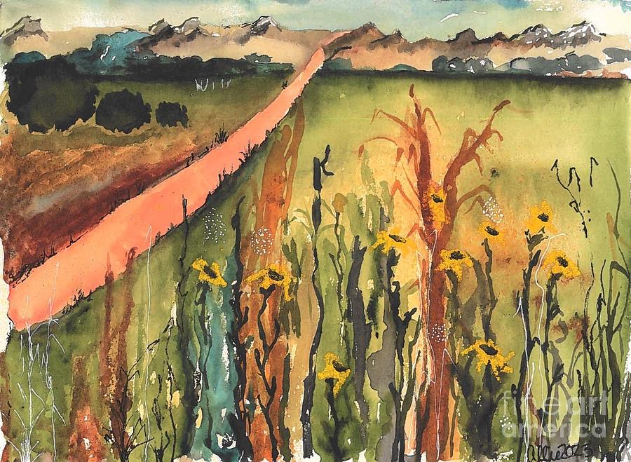 Kansas Wild Flowers on a Country Road Painting by Allie Lily