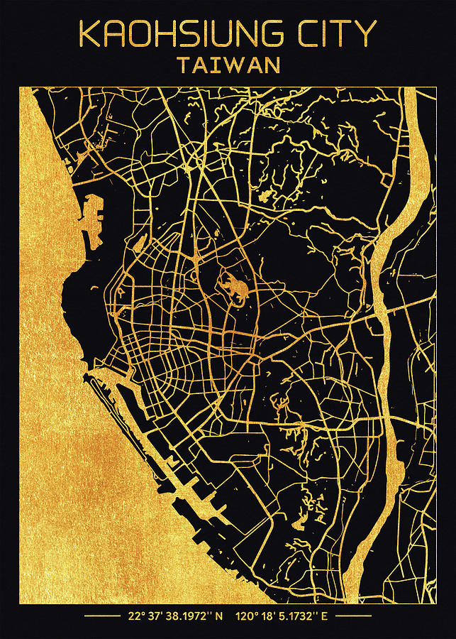 Map Digital Art - Kaohsiung City, Taiwan by Towery Hill