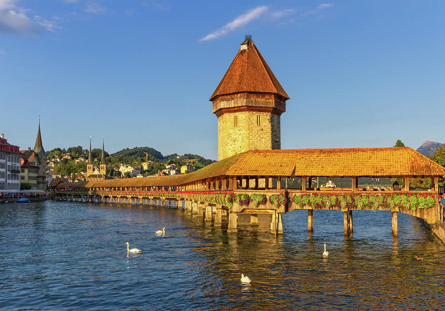 Kapellbrucke Chapel covered Bridge and Water Tower in Luzern, Sw Photograph by Elenarts - Elena Duvernay photo