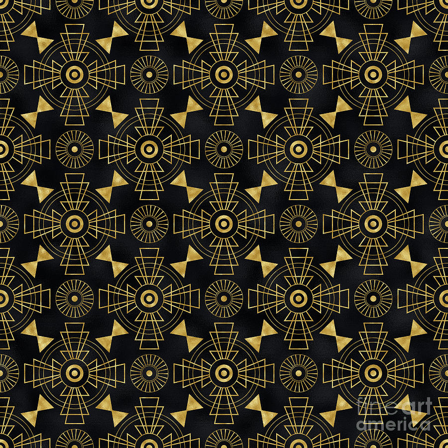 Kariata - Gold Black Art Deco Seamless Pattern Digital Art by Sambel Pedes